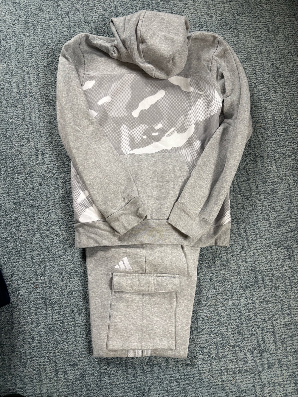 adidas Kids Gray Camo-Panel Hoodie & Joggers Set